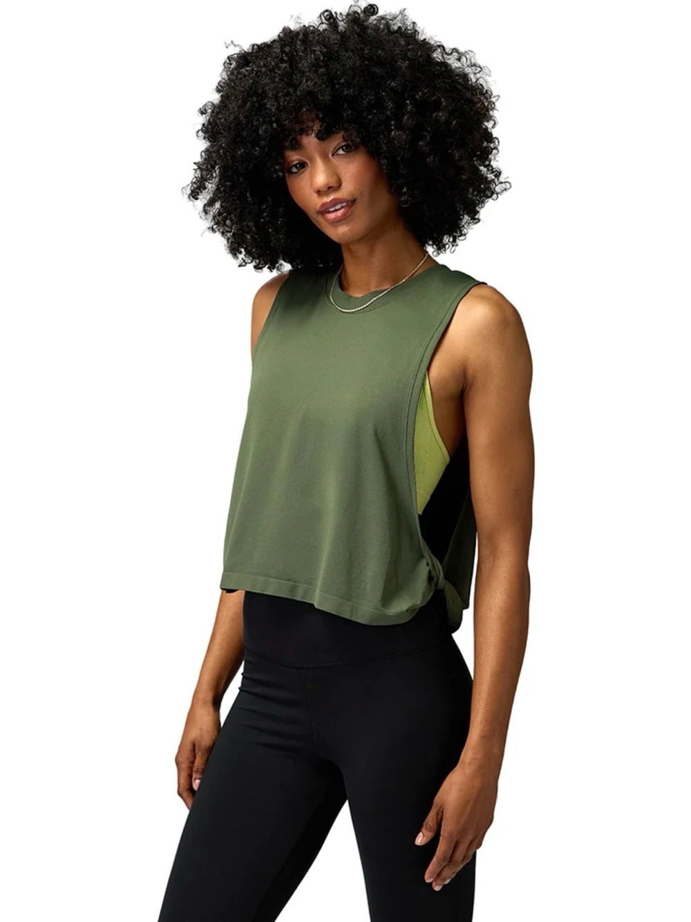 Spiritual Gangster Drifter Open Twist Side Tank Top SZ M Olive Green